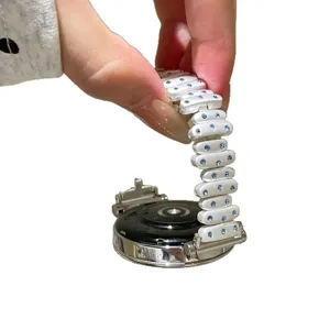 Metal watch strap compatible with Apple Watch, stylish white links with blue rhinestones.