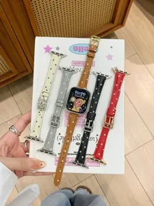 Details of stylish star pattern leather watch strap replacement for Apple Watch series.
