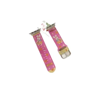 Silikon Sport-Uhrenarmband kompatibel mit Apple Watch, süßes rosa Cartoon-Design mit Hasenmuster.
