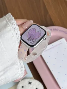 Frosted TPU watch strap with cute purple hearts detail, compatible for Apple smartwatch models.