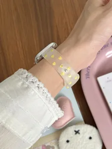 Frosted TPU watch strap with yellow hearts detail, compatible with Apple Watch series.