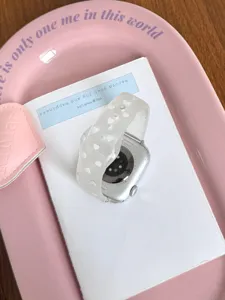 Frosted TPU transparent smartwatch strap with cute heart pattern for Apple Watch replacement.