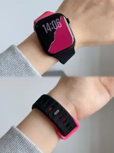 Gedetailleerd overzicht van siliconen horlogeband compatible met Apple Watch, flexibel.