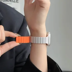 Cinturino per orologio magnetico in silicone compatibile Apple Watch, grigio arancione.