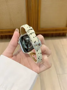 White leather star print replacement watch strap compatible with apple watch detail