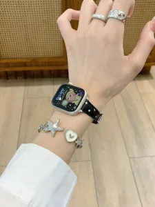 Star leather watch band compatible with Apple Watch, chic replacement strap for daily wear style.