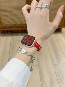 Premium red star leather strap detail for Apple Watch, stylish and comfortable replacement band.