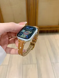 Slim star leather watch strap compatible with Apple Watch, stylish wrist band accessory detail.