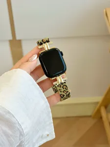 Leopard Muster Metall Uhrenarmband kompatibel mit Apple Watch edles Strass Design Armband