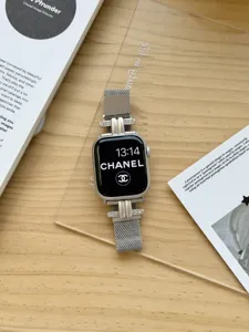 Detailansicht des doppelrohrigen Metall Milanese Uhrenarmbands, hochwertige Textur.