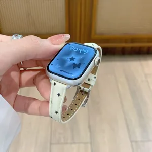 Leather Smartwatch Strap Star Pattern Replacement Band Compatible With Apple Watch Huawei Xiaomi Smart Watch Accessories