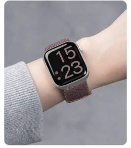 Nylon geweven horlogeband compatible met Apple Watch, zachte magnetische band voor sport.