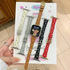 Slim leather watch strap for Apple Watch with star patterns, multi-color chic replacement band.