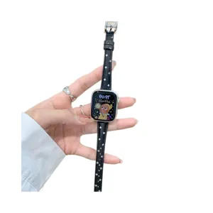 Slim star leather watch strap compatible with Apple Watch, featuring a chic black design.