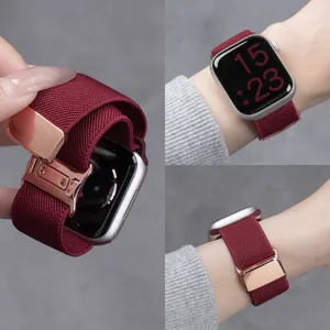 Nylon Gevlochten Magnetische Lus Horlogeband Voor Apple Watch Smartwatch Vervangende Band Comfortabele Ademende Polsband