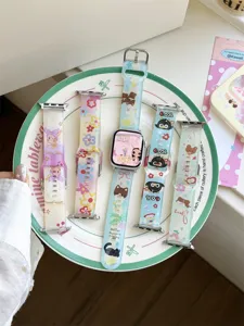Vista dettagliata del cinturino in silicone, simpatico motivo a cartoni animati per Apple Watch.