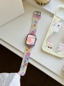 Cinturino in silicone floreale trasparente estivo per Apple Watch Serie 10 9 8 SE