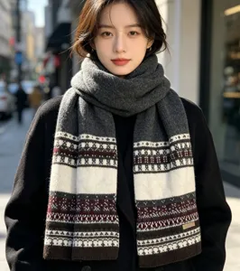 Skandinavischer Fair Isle Strickschal für Damen, gemütlich warm und dick im Alltag.