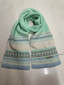 Damen Winter warme nordische Muster Strickschal, mintgrüne Fair Isle Jacquard Halstuch Schal