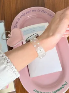 Frosted TPU watch strap with cute white heart patterns compatible with smartwatches wristband.