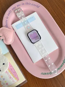 Detailed view of frosted TPU watch strap featuring cute heart patterns, compatible with Apple Watch.