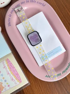 Frosted TPU watch strap with cute yellow hearts, soft transparent band for Apple Watch.