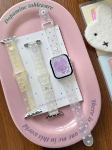 Transparent heart matte TPU watch strap compatible with Apple Watch series, detailed view.