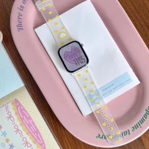 Frosted TPU heart pattern watch strap compatible with Apple Watch, soft and durable replacement band.
