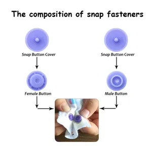 T5 plastic resin snap buttons component breakdown diagram showing cover, female and male buttons.