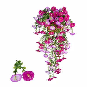 Flores de campanilla artificiales colgantes, planta decorativa morada degradada.