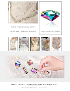 Crystal glass sew-on rhinestones, AB color fancy shape flatback stones for garments.