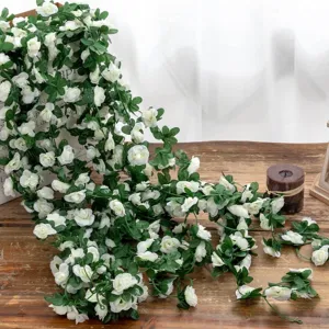 Artificial white rose flower vine garland for home wedding arch party wall decoration