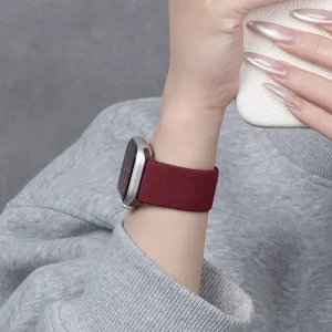 Nylon geweven horlogeband compatible met Apple Watch, zachte elastische vervangingsband.