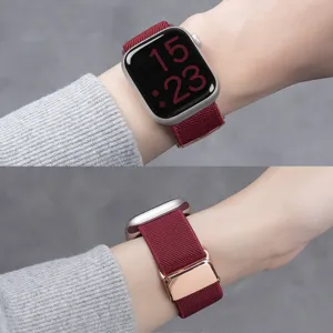 Vervangend nylon gevlochten horlogebandje compatibel met Apple Watch sport band rood