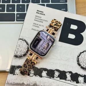 Leopard Muster doppelt Rohr Mailand Uhrenarmband kompatibel für Apple Watch S10 S9 SE