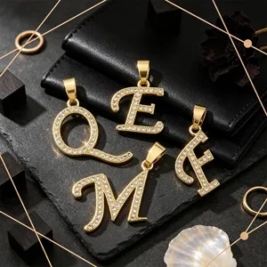 Pendentifs Lettres Hip Hop Plaqué Or Strass Zircone DIY Collier Initial Bijou Accessoire