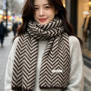Sciarpa in Maglia a Spina di Pesce Stile Coreano Donna Sciarpa Invernale Calda in Poliestere Dolce Sciarpa per Esterni