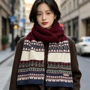 Damen Fair Isle Nordic Strickschal Vintage Geometrisches Jacquard Muster Polyester Warm Winter Nackenwärmer Schal Für Studenten