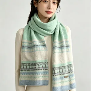 Damen Winter warmer Strickschal, nordisches Fair-Isle-Jacquard-Muster, weicher Halswärmer.