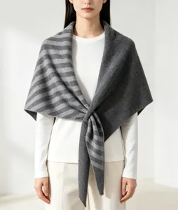 Women wool knitted triangular scarf shawl autumn winter striped warm stylish neck wrap