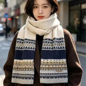 Winterliche warme nordische Fair Isle Jacquard Strickschal für Damen, gemütlicher Schal.