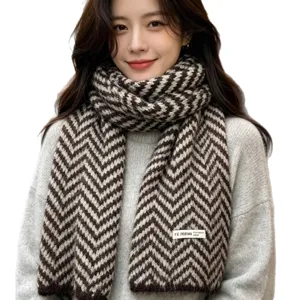 Accogliente sciarpa in maglia chevron invernale da donna, scaldacollo caldo, stile fashion.