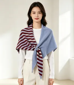 Knit triangular scarf for women, two-tone striped winter warm fashion knitted shawl wrap.