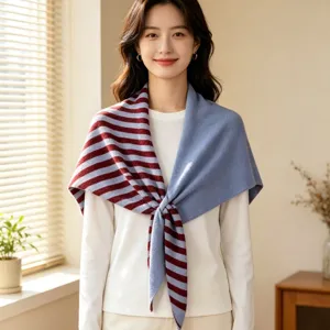 Women knitted wool blend scarf winter warm striped color block stylish shawl wrap neck warmer