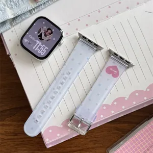 Cinturino per orologio in TPU trasparente con pois blu e cuore vista maince Apple.