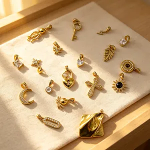 18K gold plated stainless steel zircon charms multi-element DIY jewelry pendants for necklace.