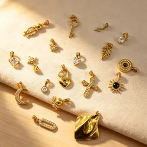 Stainless steel 18K gold plated zircon pendants DIY jewelry charms assorted cute designs.