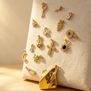 18K Gold Plated Zircon Pendant DIY Multi-element Fashion Jewelry Necklace Charm Set