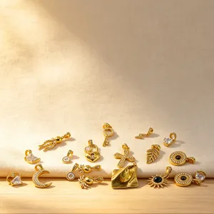 Gold-plated stainless steel zirconia diy pendant charms set with various cute shapes.
