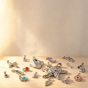 Stainless steel multi-element DIY pendant set with colorful cubic zirconia for jewelry making.